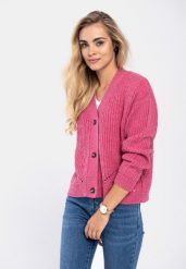 Kardigan S-FOXY. Czerwone kardigany damskie Volcano, s, bez wzorów, z materiału. Za 139.99 zł.
