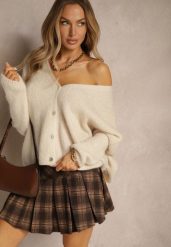 Beżowy Kardigan z Wełną i Moherem o Klasycznym Kroju z Dekoltem w Serek Avelmio. Brązowe kardigany damskie Renee, bez wzorów, z jeansu. Za 189.99 zł.