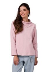 Prosta Bluza z Wysokim Kołnierzem - Pudrowa. Białe bluzy damskie MOE, l, bez wzorów, z bawełny, bez kaptura. Za 254.90 zł.