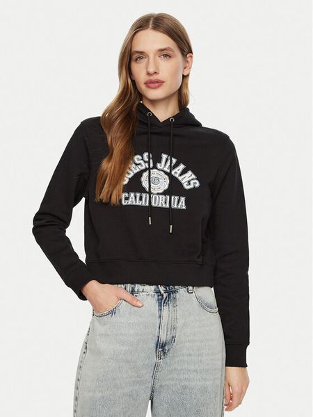 Guess Jeans Bluza W5RQ29 K68I4 Czarny Regular Fit. Czarne bluzy damskie Guess Jeans, s, z aplikacjami, z bawełny, bez kaptura. Za 219.99 zł.
