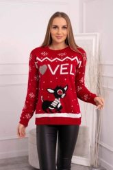 Sweter świąteczny z napisem czerwony. Czerwone swetry klasyczne damskie KESI, l, z wełny, bez kołnierzyka, plus size. Za 125.45 zł.
