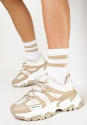 Beżowe Sneakersy Na Grubej Podeszwie z Tłoczeniami Dalares. Brązowe obuwie sportowe damskie Born2be, z jeansu, bez zapięcia, trekkingowe. Za 139.99 zł.