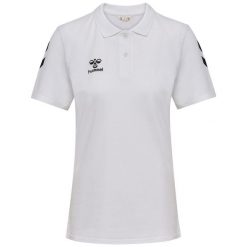 Damska koszulka polo Hummel Go 2.0 Chevron. Białe bluzki damskie Hummel, bez wzorów, sportowe, bez kołnierzyka, bez ramiączek. Za 187.00 zł.