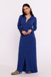 Niebieska Maxi Sukienka Wiskozowa z Guzikami. Niebieskie sukienki damskie MOE, bez wzorów, z elastanu, bez ramiączek. Za 361.90 zł.