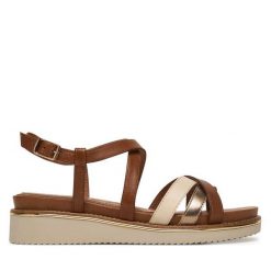 Sandały Tamaris. Brązowe sandały damskie Tamaris, bez wzorów, bez obcasa, na płaskiej podeszwie, bez zapięcia. Za 369.99 zł.