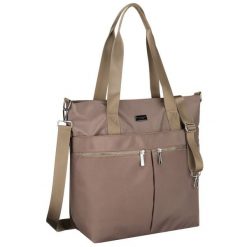 Jednokomorowa, beżowa shopperka damska zamykana suwakiem Peterson PTN CTY-19. Brązowe torebki klasyczne damskie Peterson, bez dodatków. Za 89.99 zł.