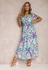 Niebieska Sukienka Damon. Niebieskie sukienki damskie Renee, bez wzorów, z materiału, bez ramiączek. W wyprzedaży za 125.99 zł.