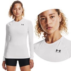Koszulka termoaktywna damska Under Armour kompresyjna longsleeve. Białe koszulki damskie Under Armour, xl, bez wzorów, bez kołnierzyka, bez ramiączek. Za 109.99 zł.