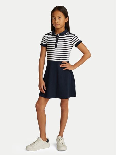 Tommy Hilfiger Sukienka codzienna Skater KG0KG08484 D Granatowy Regular Fit. Niebieskie sukienki dziewczęce Tommy Hilfiger, bez wzorów, z bawełny, bez ramiączek, proste. Za 199.99 zł.