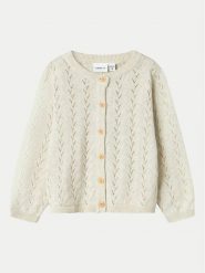 NAME IT Kardigan 13233051 Beżowy Regular Fit. Brązowe swetry dziewczęce Name it, bez wzorów, z bawełny, bez kołnierzyka, bez ramiączek. Za 79.99 zł.