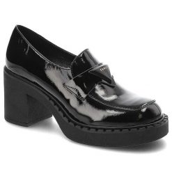 Półbuty damskie Lamanti, cholewka z lakierowanej skóry naturalnej z ozdobnym elementem na podbiciu gruby stabilny obcas oraz masywna podeszwa z wyraź. Czarne półbuty damskie LAMANTI, bez wzorów, ze skóry, bez obcasa, na obcasie, bez zapięcia. Za 259.00 zł.