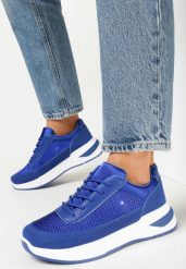 Niebieskie Sneakersy z Cyrkoniami na Cholewce Diselva. Niebieskie obuwie sportowe damskie Born2be, bez zapięcia. Za 69.99 zł.
