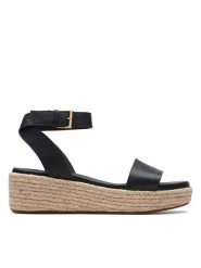 Clarks Skórzane sandały "Kimmei Ivy" w kolorze czarnym na koturnie rozmiar: 40. Czarne sandały damskie Clarks, bez wzorów, z otwartym noskiem, bez obcasa, na koturnie, bez zapięcia. Za 257.45 zł.