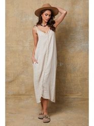 Joséfine Lniana sukienka "Louisa" w kolorze beżowym rozmiar: XL. Brązowe sukienki damskie Joséfine, bez wzorów, ze lnu, bez ramiączek. Za 152.99 zł.