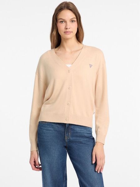 Guess Jeans Sweter 168521 Beżowy Classic Fit. Brązowe kardigany damskie Guess Jeans, s, z aplikacjami, z jeansu. Za 202.99 zł.