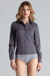 Szara Klasyczna Koszula - Body z Długim Rękawem. Szare koszule damskie Figl, m, bez wzorów, z lycry, klasyczne, bez kołnierzyka, bez ramiączek. Za 219.00 zł.
