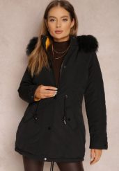 Czarno-Żółta Kurtka Dwustronna Pikowana z Kapturem z Futerkiem Armenia. Czarne kurtki damskie Renee, l, bez wzorów, z jeansu, z kapturem. Za 259.99 zł.