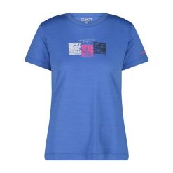 Damski T-shirt z okrągłym dekoltem z wełny merino CMP. Niebieskie t-shirty damskie CMP, bez wzorów, z wełny, bez kołnierzyka. Za 261.30 zł.