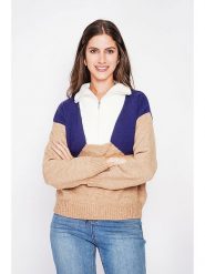 C& Jo Sweter w kolorze beżowo-biało-niebieskim rozmiar: 34. Białe swetry klasyczne damskie C& Jo, ze splotem, bez kołnierzyka. Za 130.99 zł.