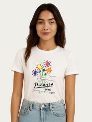 WOOOP Koszulka "Picasso Flowers" w kolorze białym rozmiar: XXL. Białe koszulki damskie Wooop, xxl, bez wzorów, z bawełny, bez kołnierzyka, bez ramiączek. Za 56.99 zł.