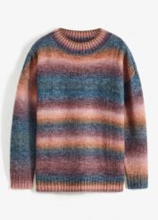 Sweter w cieniowanym kolorze, z domieszką wełny. Czerwone swetry klasyczne damskie bonprix, z wełny, bez kołnierzyka. Za 124.99 zł.