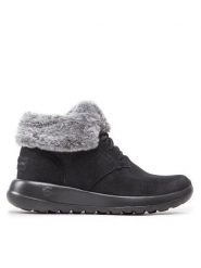 Skechers Botki On The Go Joy 144042/BKGY Czarny. Czarne botki damskie Skechers, ze skóry, bez obcasa, na płaskiej podeszwie, bez zapięcia. Za 203.99 zł.
