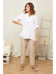 Rodier Lin Lniana bluzka w kolorze białym rozmiar: L/XL. Białe bluzki damskie Rodier Lin, l, bez wzorów, ze lnu, bez kołnierzyka, bez ramiączek. Za 156.61 zł.