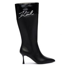 Kozaki KARL LAGERFELD. Czarne kozaki damskie KARL LAGERFELD, bez obcasa, na szpilce, bez zapięcia. Za 1,169.00 zł.