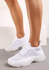 Białe Płaskie Sneakersy Sznurowane z Perforacją i Cyrkoniami Orilila. Białe obuwie sportowe damskie Born2be, na lato, z jeansu, bez zapięcia, trekkingowe. Za 79.99 zł.