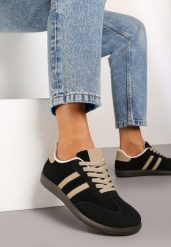 Czarne Casualowe Sneakersy z Ekozamszu na Płaskiej Podeszwie Pemeriana. Czarne obuwie sportowe damskie Renee, z materiału, bez zapięcia. Za 89.99 zł.