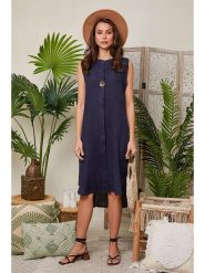 Lin Passion Lniana sukienka w kolorze granatowym rozmiar: 36/38. Niebieskie sukienki damskie Lin Passion, bez wzorów, ze lnu, klasyczne, bez ramiączek. Za 224.95 zł.