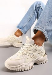 Beżowe Sneakersy z Metaliczną Wstawką na Grubej Podeszwie Boele. Brązowe obuwie sportowe damskie Renee, bez zapięcia. Za 69.99 zł.