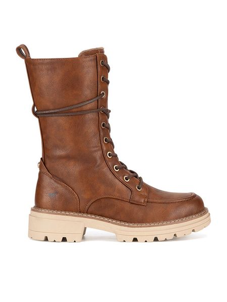 Mustang Trzewiki 1437-503 Brązowy. Brązowe botki damskie Mustang, z materiału, bez obcasa, na płaskiej podeszwie, bez zapięcia. Za 279.99 zł.