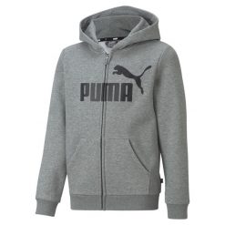 Młodzieżowa bluza z kapturem z dużym logo Essentials PUMA Medium Gray Heather. Szara bluzy damskie Puma, m, bez wzorów, z kapturem. Za 204.35 zł.