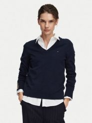 Tommy Hilfiger Sweter Jersy Wine WW0WW40098 Granatowy Regular Fit. Niebieskie swetry klasyczne damskie Tommy Hilfiger, l, z bawełny, bez kołnierzyka. Za 409.99 zł.