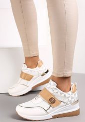 Biało-Beżowe Sneakersy na Koturnie Zapinane na Rzep Theffese. Białe obuwie sportowe casual damskie Renee, bez zapięcia. Za 119.99 zł.