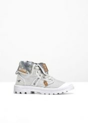 Wysokie sneakersy marki Mustang, z bawełnianego płótna. Szare obuwie sportowe casual damskie bonprix, z bawełny, bez zapięcia. Za 249.99 zł.