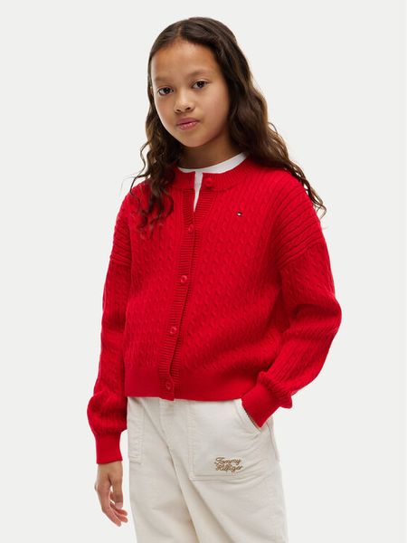 Tommy Hilfiger Kardigan KG0KG09076 Czerwony Regular Fit. Czerwone swetry dziewczęce Tommy Hilfiger, bez wzorów, z bawełny, bez kołnierzyka, bez ramiączek. Za 369.99 zł.