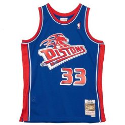 Koszulka NBA Detroit Pistons Grant Hill. Niebieskie koszulki damskie Mitchell & Ness, bez wzorów, bez kołnierzyka, bez ramiączek. Za 577.00 zł.