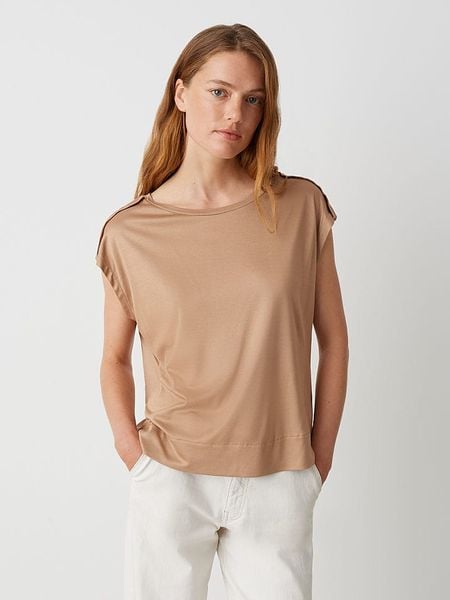 OPUS Koszulka w kolorze jasnobrązowym rozmiar: 36. Brązowe bluzki damskie Opus, bez wzorów, z wiskozy, bez kołnierzyka, bez ramiączek. Za 113.90 zł.
