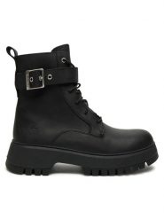 Timberland Botki Mid Lace Boot TB0A6FBWW021 Czarny. Czarne botki damskie Timberland, ze skóry, bez obcasa, na płaskiej podeszwie, bez zapięcia. Za 499.99 zł.