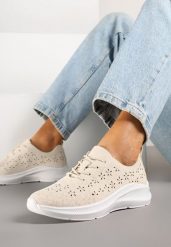 Beżowe Sneakersy Ozdobione Ażurową Cholewką Eradriella. Brązowe obuwie sportowe damskie Born2be, na lato, bez zapięcia, trekkingowe. Za 79.99 zł.