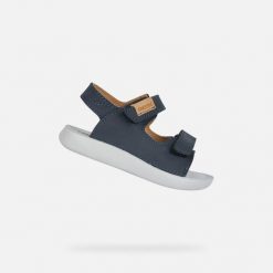 Sandały GEOX B SANDAL LIGHTFLOPPY Niebieski. Niebieskie sandały damskie Geox, bez wzorów, ze skóry, bez obcasa, bez zapięcia. Za 170.99 zł.