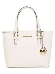 Michael Kors Skórzana torebka w kolorze kremowym - 27,5 x 19 x 10 cm rozmiar: onesize. Brązowe torebki klasyczne damskie Michael Kors, z materiału, przez ramię, bez dodatków. Za 854.55 zł.