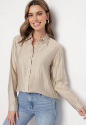 Beżowa Wiskozowa Koszula o Klasycznym Kroju Sovnella. Brązowe koszule damskie Born2be, l, bez wzorów, z jeansu, eleganckie, bez kołnierzyka, bez ramiączek. Za 49.99 zł.