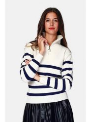 William de Faye Sweter w kolorze biało-niebieskim rozmiar: 38. Białe swetry klasyczne damskie William de Faye, bez kołnierzyka. Za 130.99 zł.