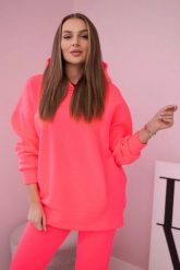 Komplet ocieplany z bluzą z kapturem różowy neon. Czerwone bluzy damskie KESI, l, bez wzorów, z bawełny, z kapturem. Za 397.29 zł.
