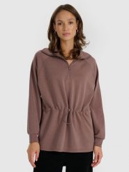 4F Bluza dresowa nierozpinana z modalem damska - brązowa M. Brązowe bluzy damskie 4F, m, bez wzorów, z dresówki, bez kaptura. W wyprzedaży za 169.99 zł.