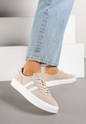 Beżowe Skórzane Sneakersy Typu Klasyczne Tenisówki na Grubej Podeszwie Eleavine. Brązowe obuwie sportowe damskie Born2be, bez wzorów, z jeansu, bez zapięcia. Za 199.99 zł.