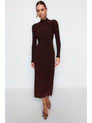 Trendyol Sukienka w kolorze brązowym rozmiar: L. Brązowe sukienki damskie Trendyol, bez wzorów, bez ramiączek. Za 73.99 zł.